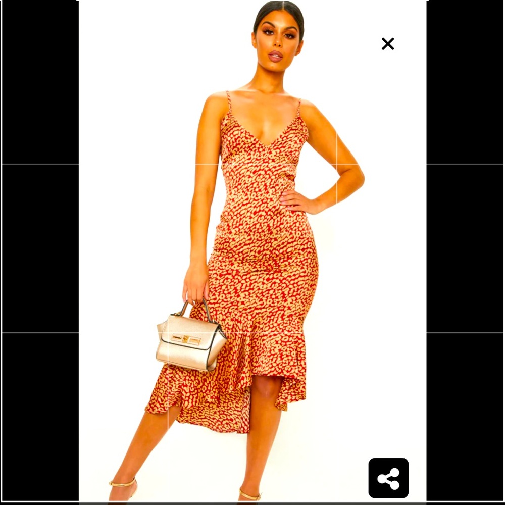 Pretty Little Thing Red Leopard Midi Dress